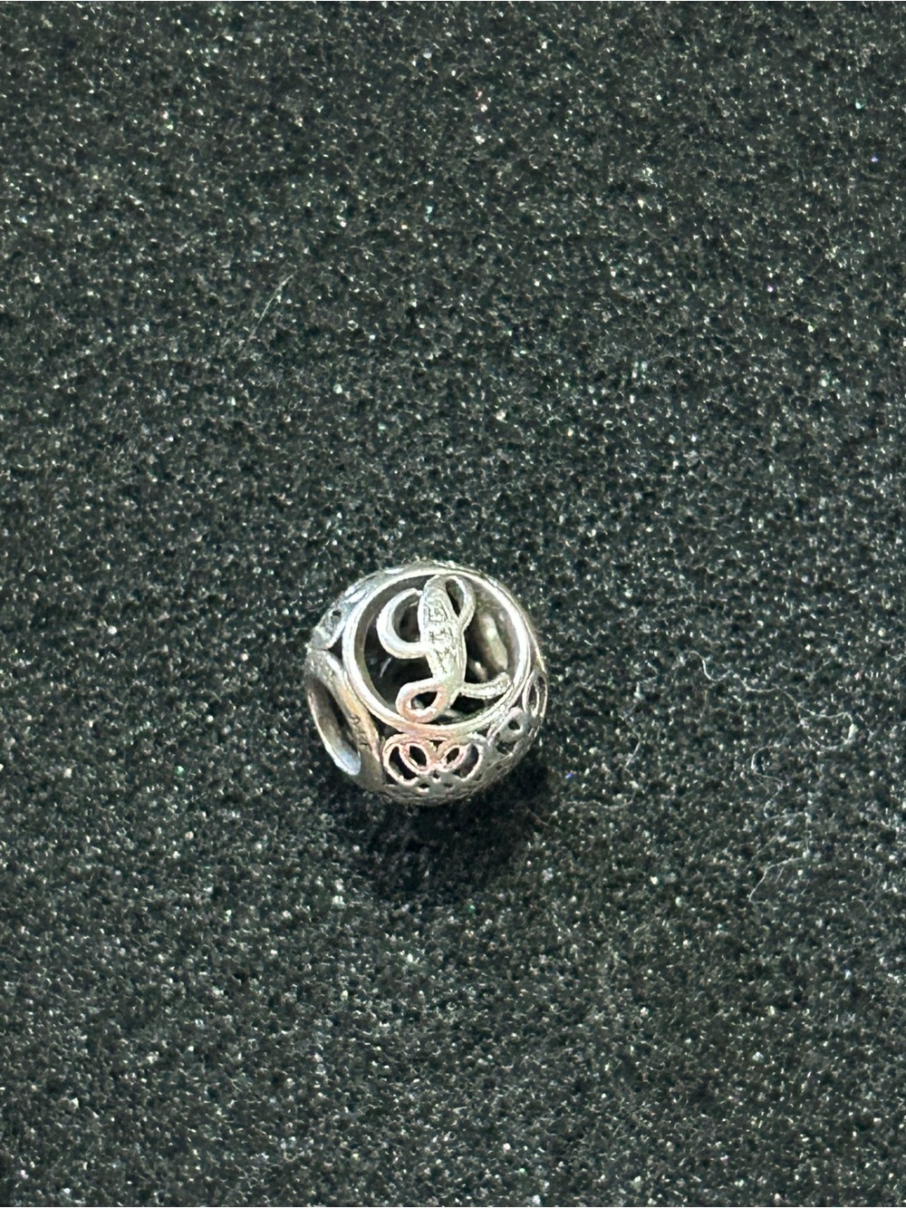 Pandora Silver Filigree Openwork Round Charm - Silver letter L